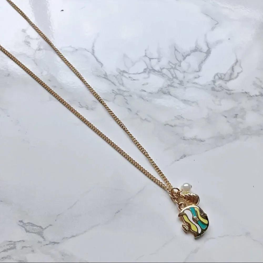 2/$20 Green Yellow Fish Pearl Charm Necklace